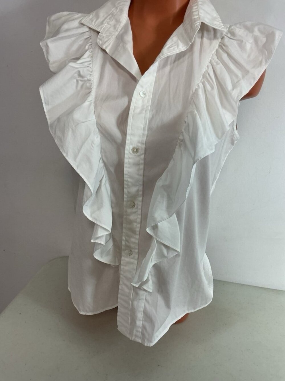 Ralph Lauren White Ruffle Shirt Blouse Womens Large - Picture 2 of 7